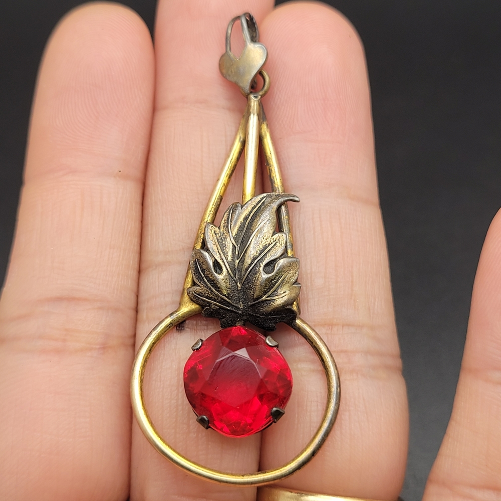 Antique Edwardian Art Nouveau Brass Lavaliere Pendant Circa 1915